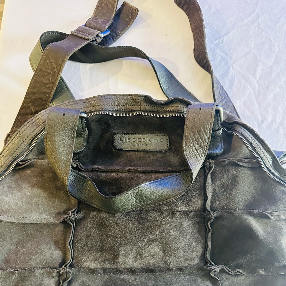 Liebeskind Berlin dark green suede and leather bag.